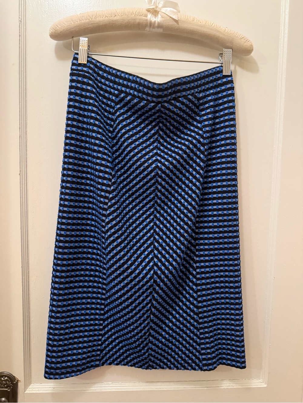 Maeve Blue and Black Striped Midi Skirt